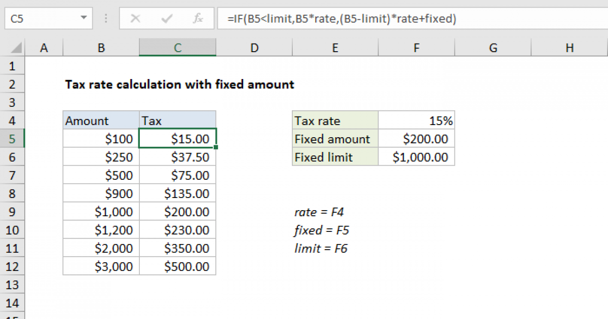 Tax rate calculation with fixed base Excel formula Exceljet